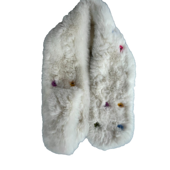 Kids Faux Fur Decorative Button Scarf White - Picture 1 of 12